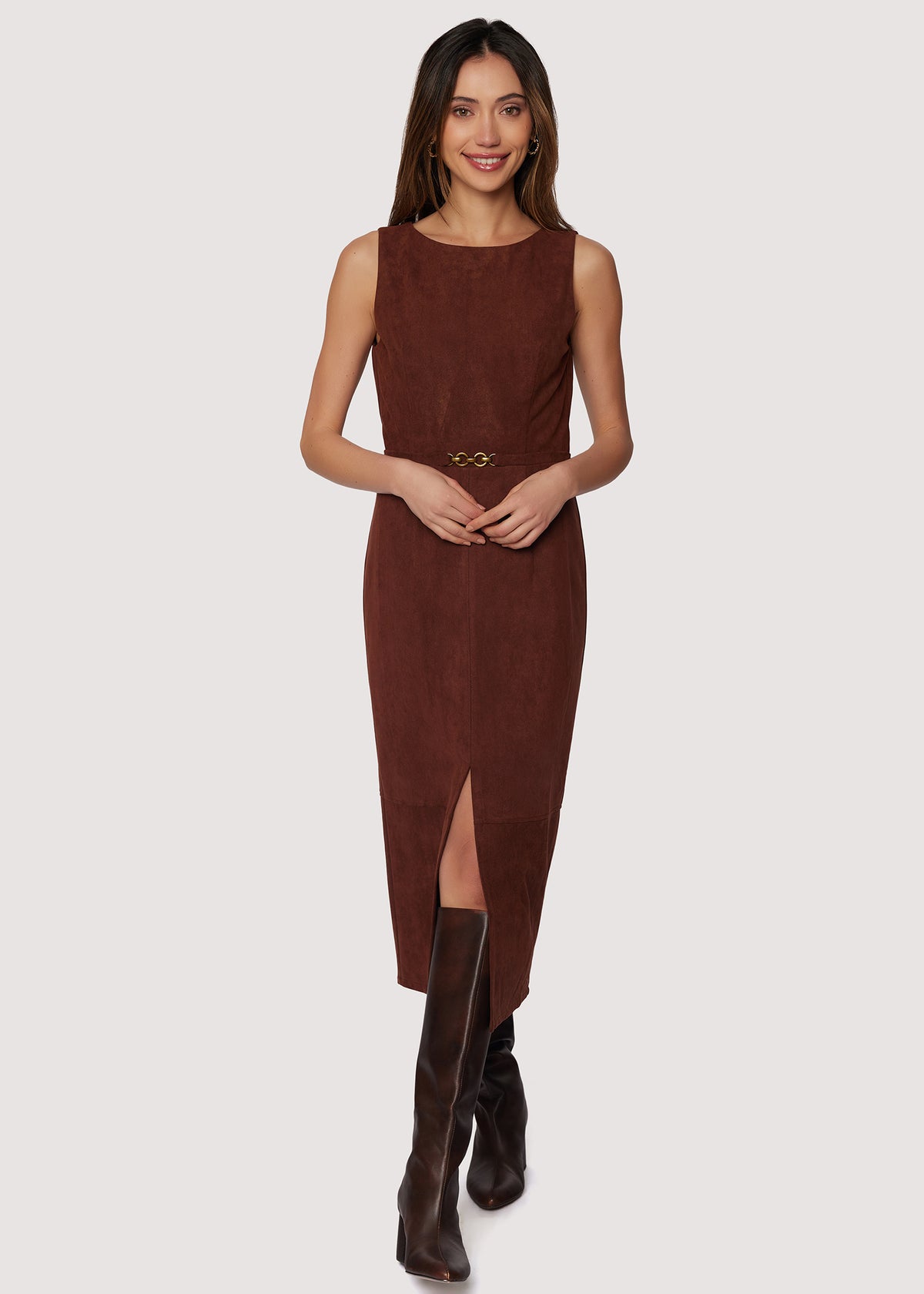 knee length dresses for ladies Tuckernuck Buck Vegan Suede Manon Dress Beige Suede / XXL main image 0
