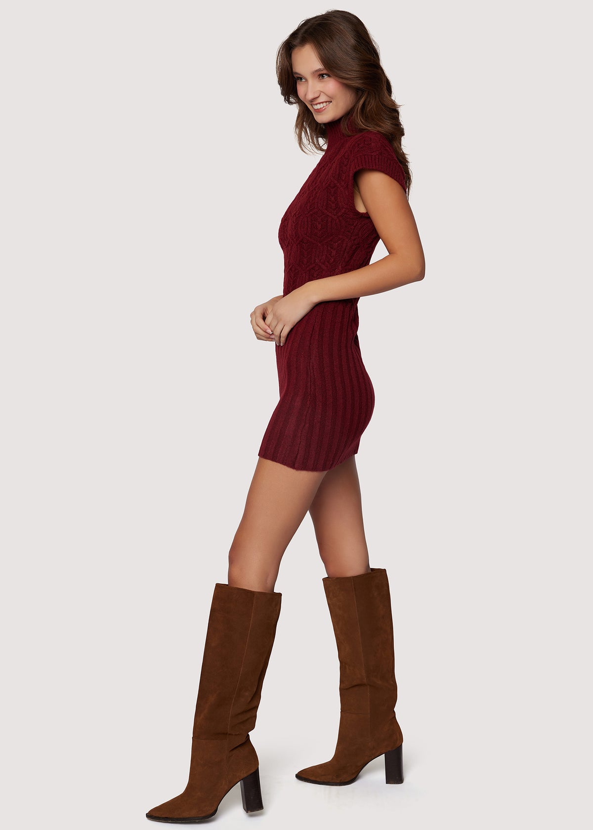 LOST+WANDER Beatrice Mini Sweater Dress Short Slv - Burgundy/Red/Wine LOST+WANDER Beatrice Mini Sweater Dress Short Slv - Burgundy/Red/Wine