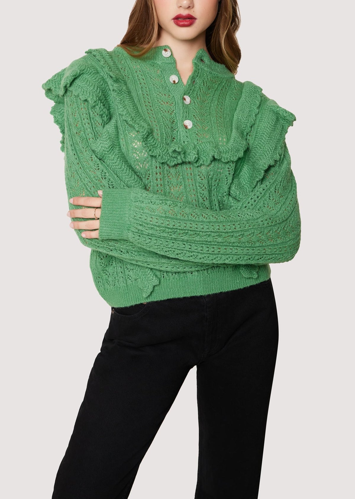 ruffle polo neck top