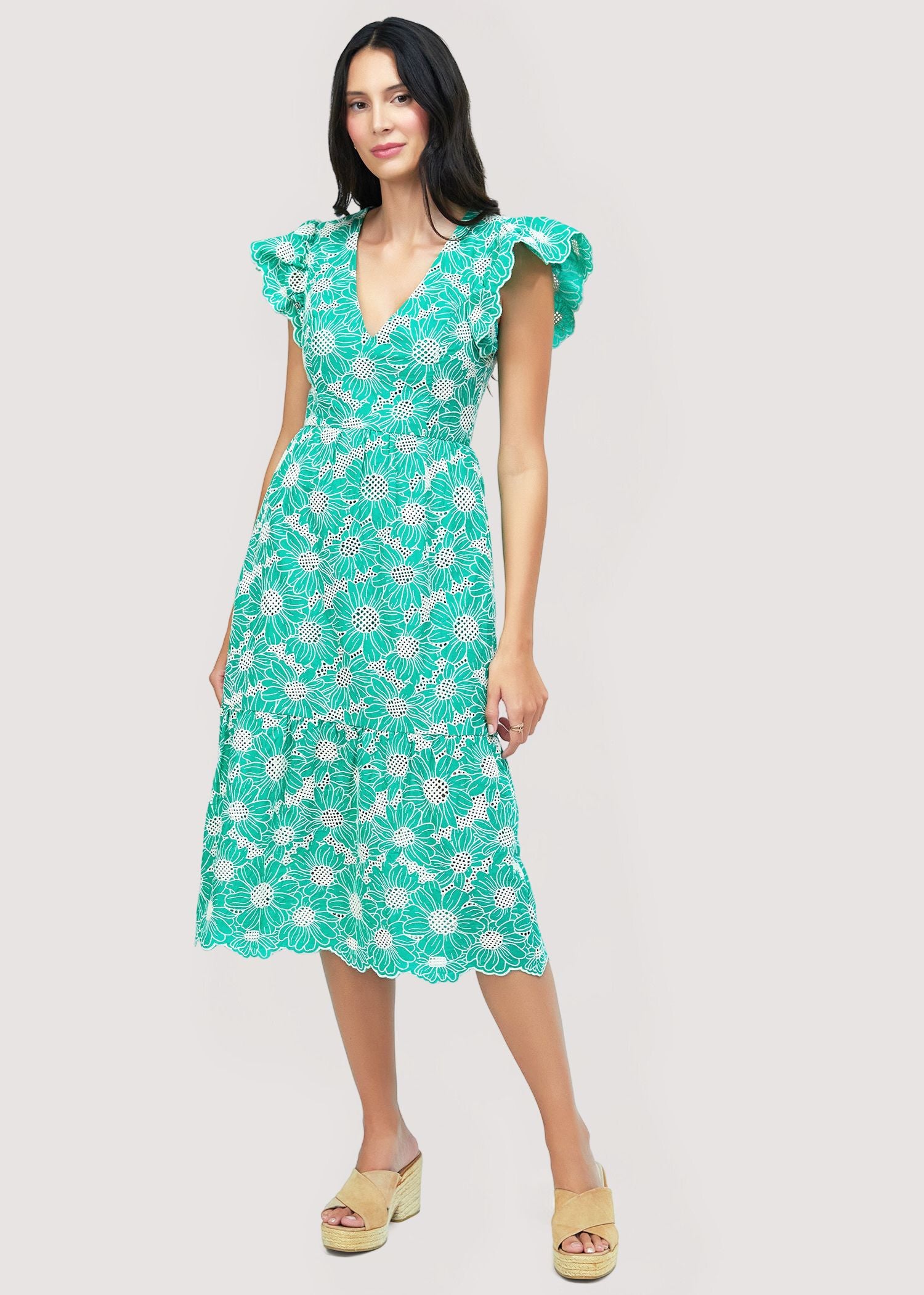 LOST+WANDER Zenith Midi Dress Cotton Summer Flutter Shoulder