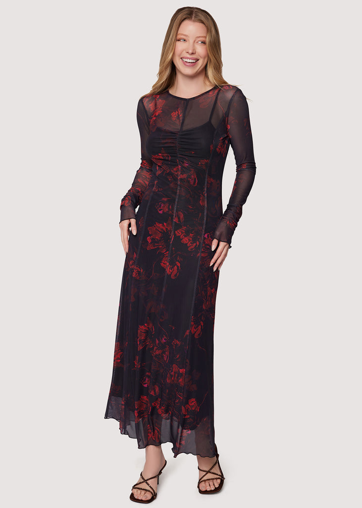 LOST+WANDER La Ros Long Slv Maxi Dress Mesh Floral Fall - Black/Red | Lost + Wander LOST+WANDER La Ros Long Slv Maxi Dress Mesh Floral Fall - Black/Red | Lost + Wander