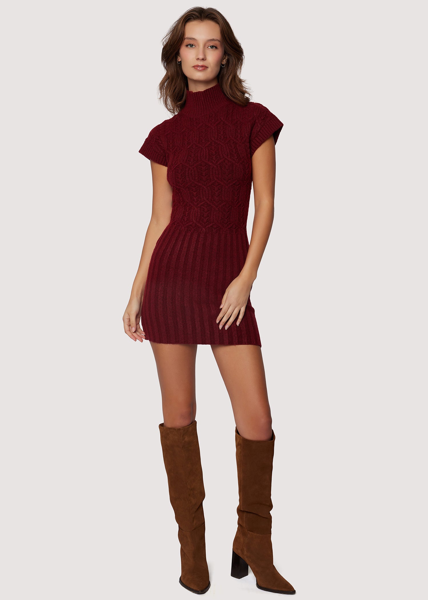 LOST+WANDER Beatrice Mini Sweater Dress Short Slv - Burgundy/Red