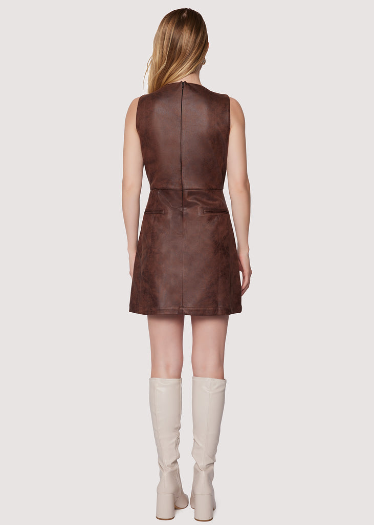 LOST+WANDER Desiree Mini Dress Fall Faux Leather A-Line Fitted - Brown | Lost + Wander LOST+WANDER Desiree Mini Dress Fall Faux Leather A-Line Fitted - Brown | Lost + Wander