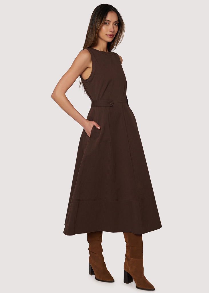 dark brown midi dress Lady Black Tie - Romantic Love - Brown Long Sleeve Midi Dress