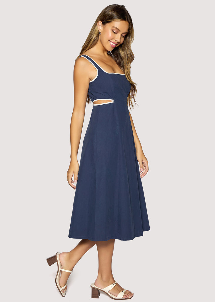 knee length dresses for ladies Coastal Breeze Blue Striped Midi Dress  Shop the Mint