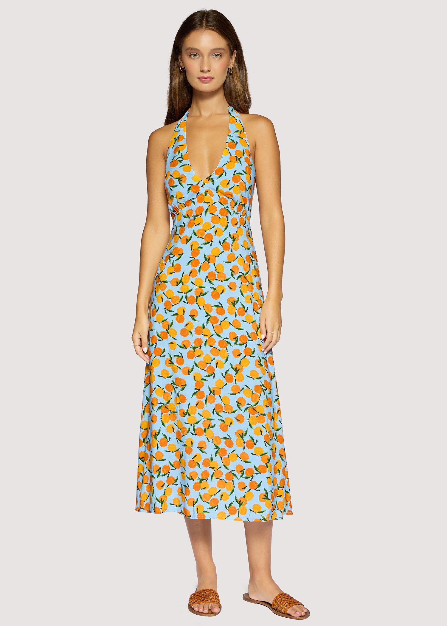 midi bright dress BRIGHT PERSONALITY WOVEN MIDI DRESS L FLYING TOMATO RUST BLUE / L