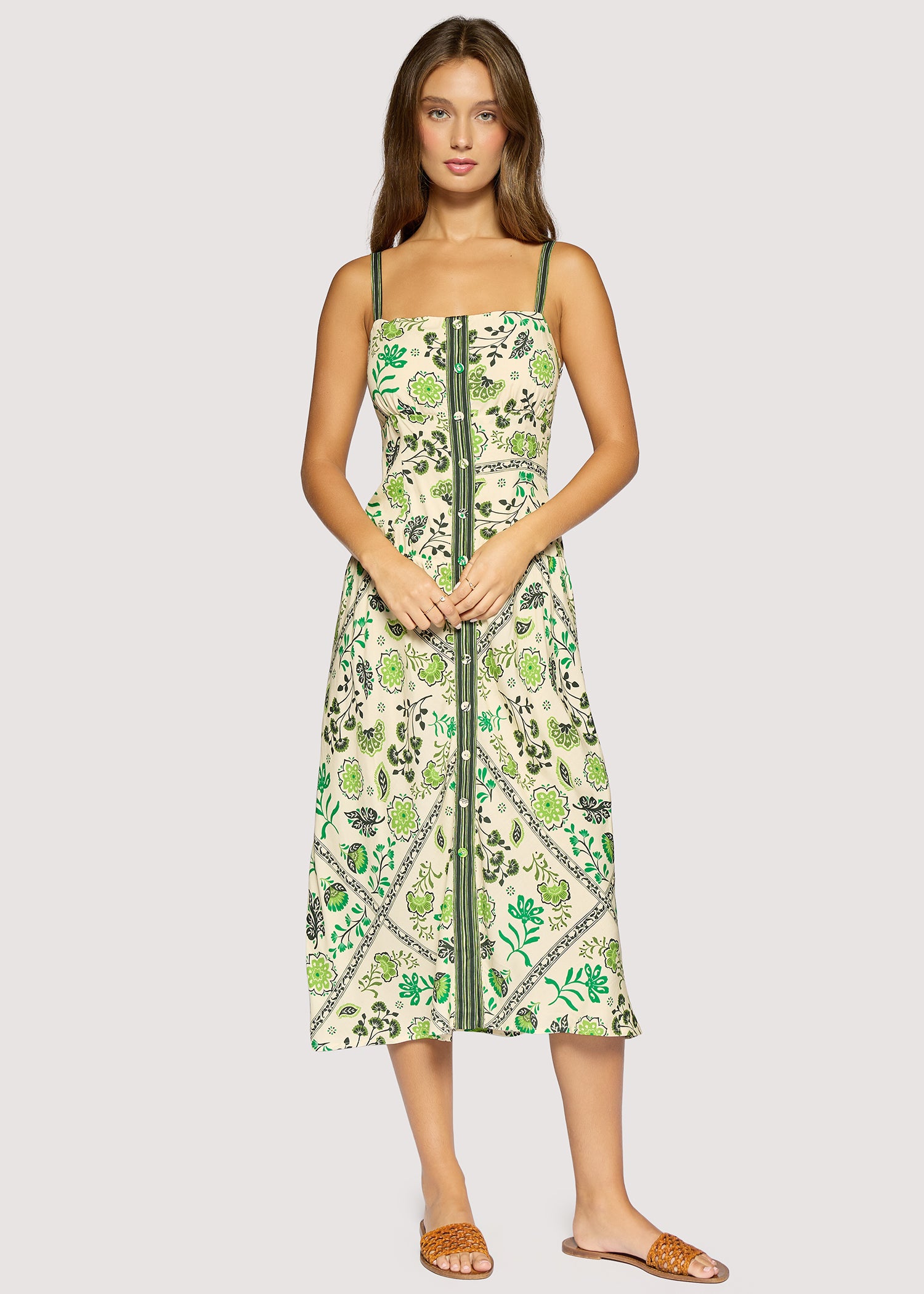 slim fit dress slacks Baltic Born Womens Joanie Smocked Dress | Green Floral