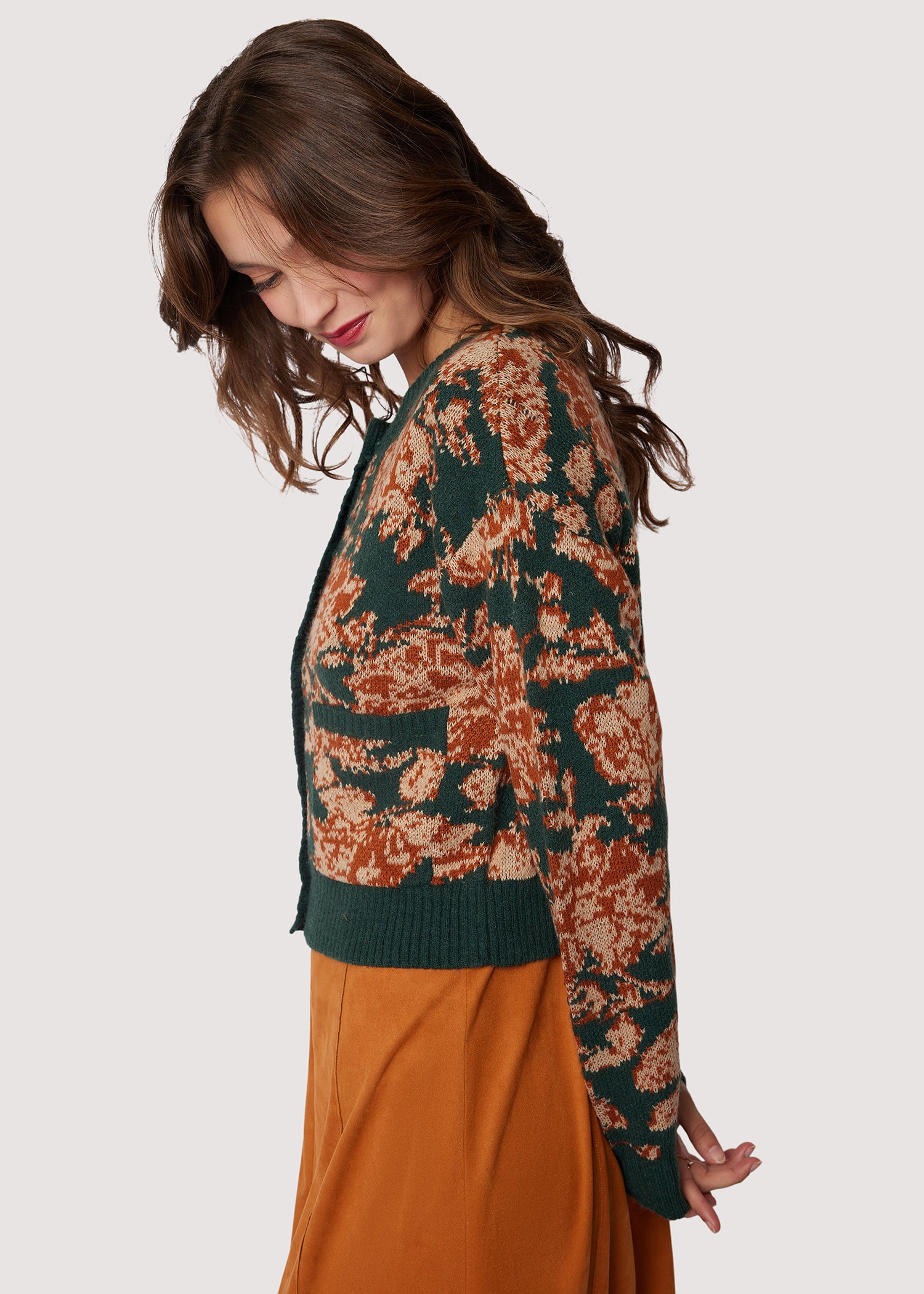 LOST+WANDER Rosetta Knit Floral Button-Down Cardigan - Green