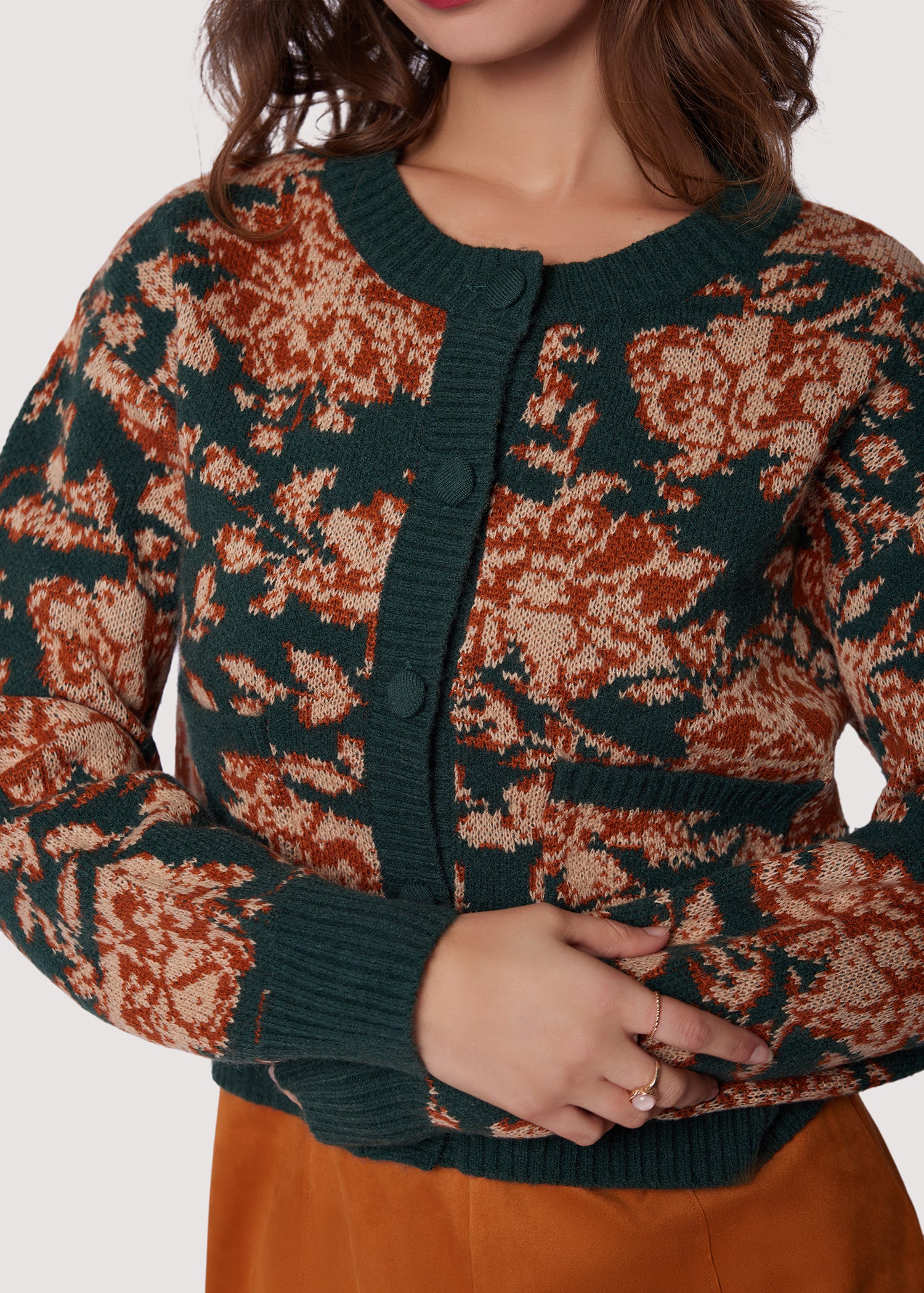 LOST+WANDER Rosetta Knit Floral Button-Down Cardigan - Green