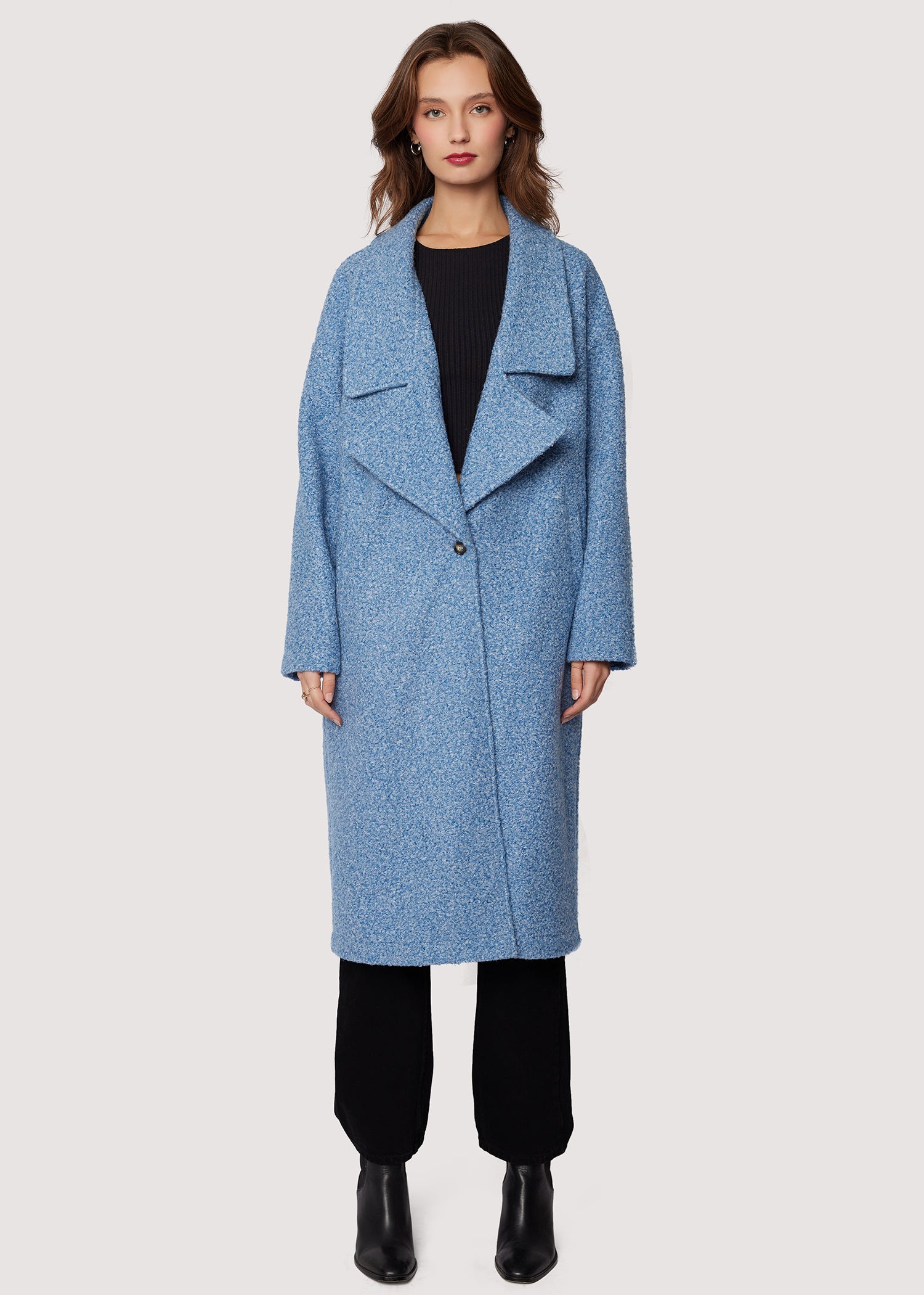 LOST+WANDER Chiara Midi Coat Fall Boucle Wide Collar - Blue | Lost