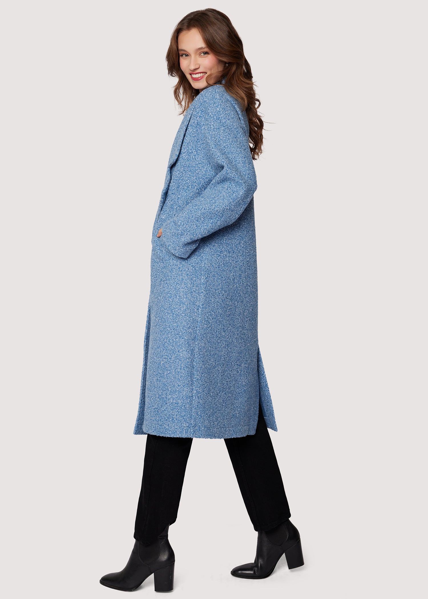 LOST+WANDER Chiara Midi Coat Fall Boucle Wide Collar - Blue | Lost