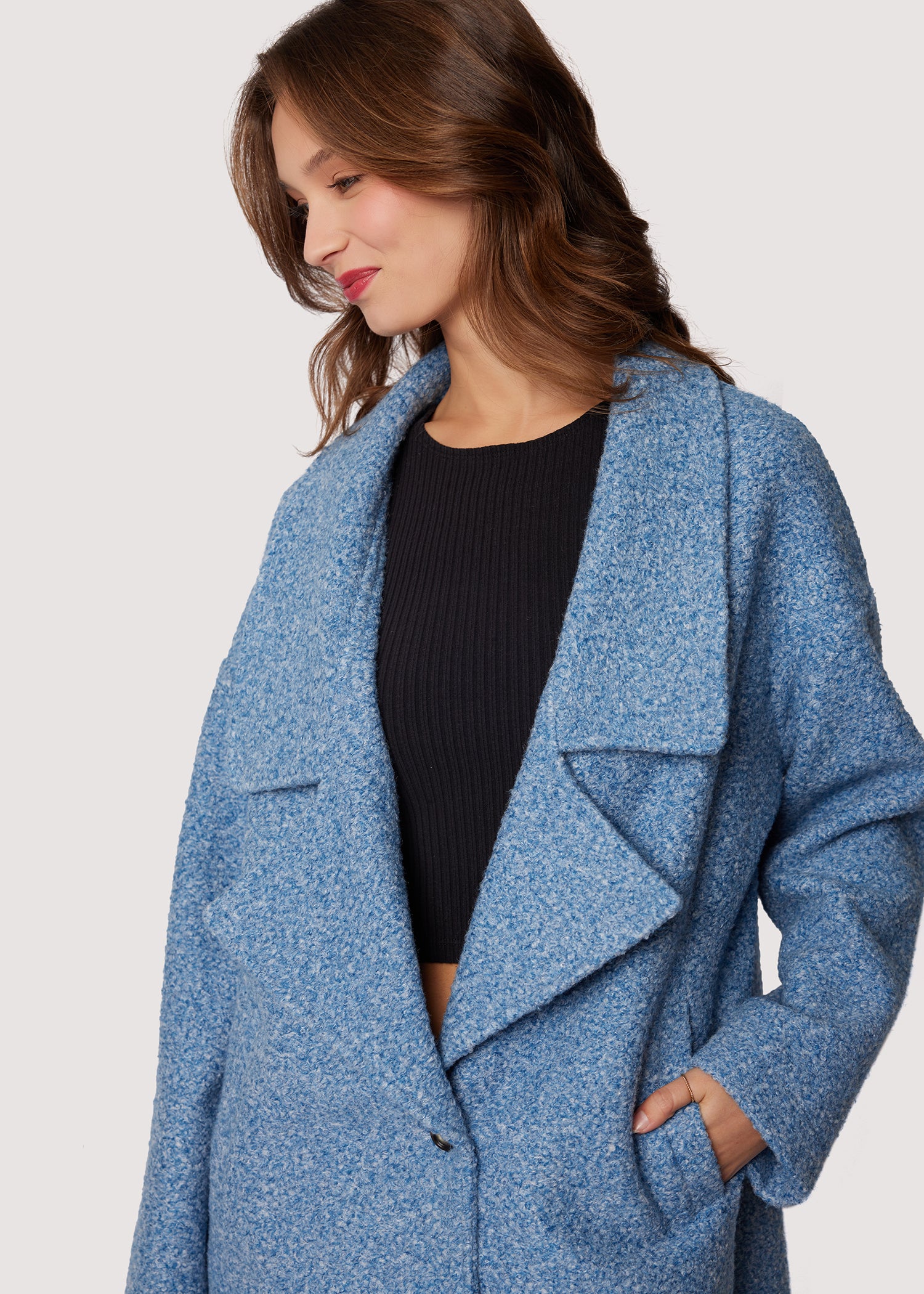 LOST+WANDER Chiara Midi Coat Fall Boucle Wide Collar - Blue LOST+WANDER Chiara Midi Coat Fall Boucle Wide Collar - Blue