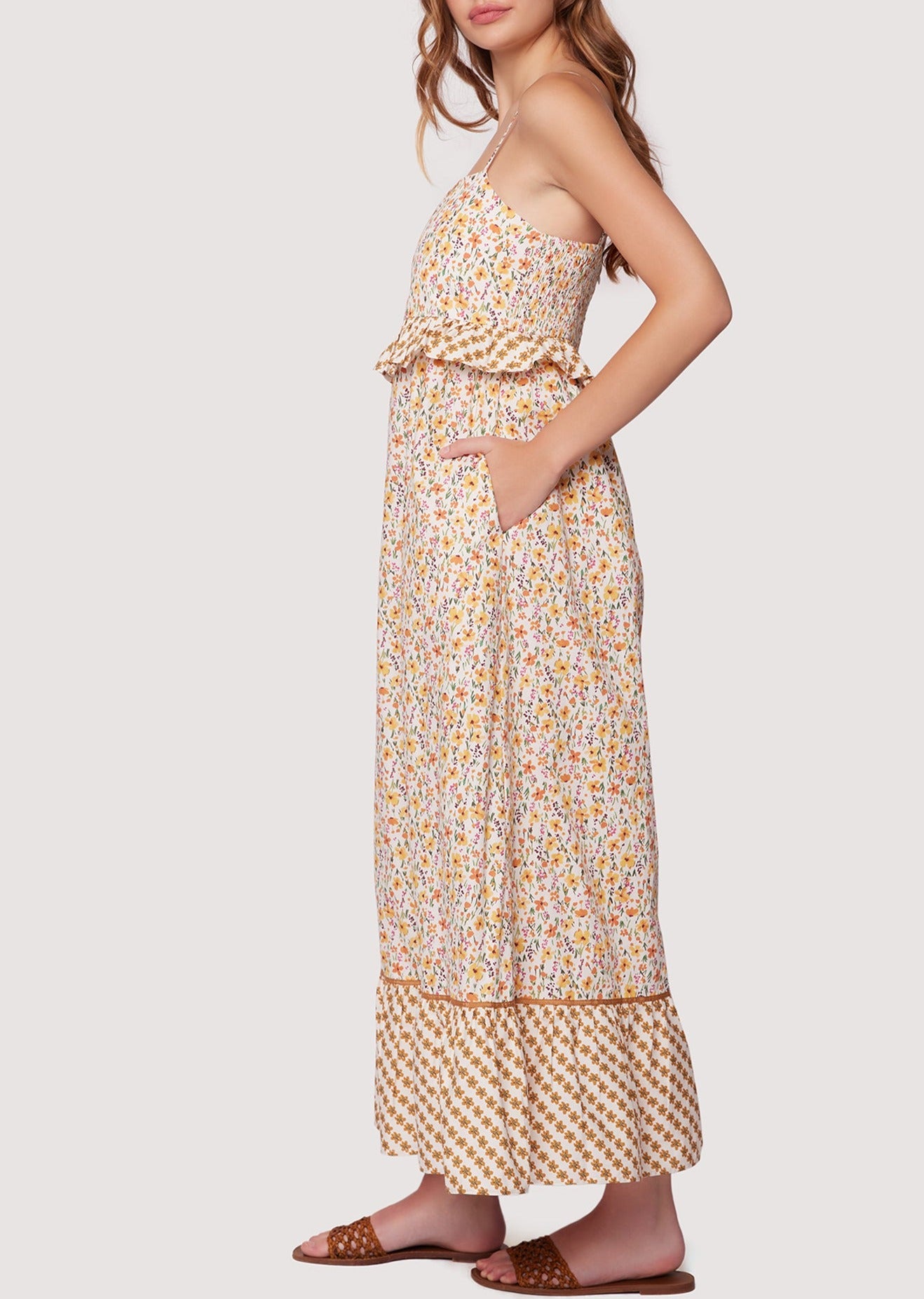 LOST+WANDER Spring Sunrise Cotton Floral Maxi Dress - Yellow