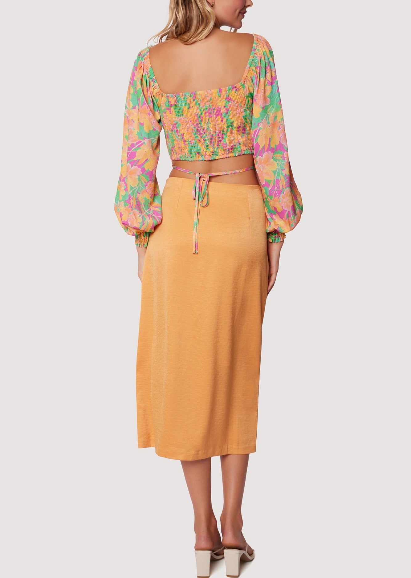 LOST+WANDER Apricot Sunset Summer Spring Satin Slit Midi